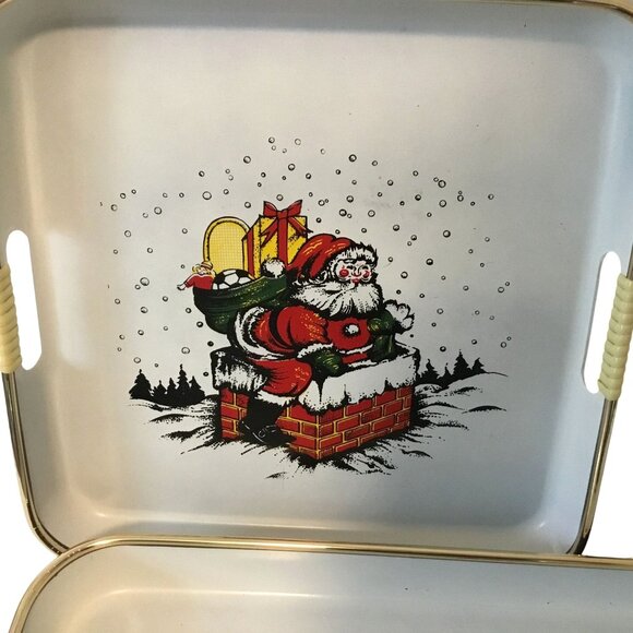 VTG APEX Santa Claus Chimney Trays Set 3pc Japan Lacquered Metal MCM Xmas Decor - Picture 3 of 12
